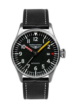Bauhaus Aviation Herrenuhr Automatik mit Datum und Lederarmband